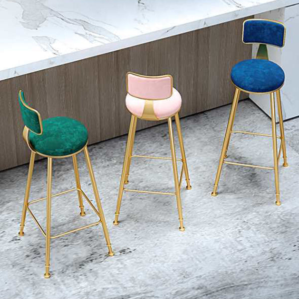 Glam Armless Backrest Counter Stool Steel Cashier Bar Stool with Flannel Cushion and Pedal