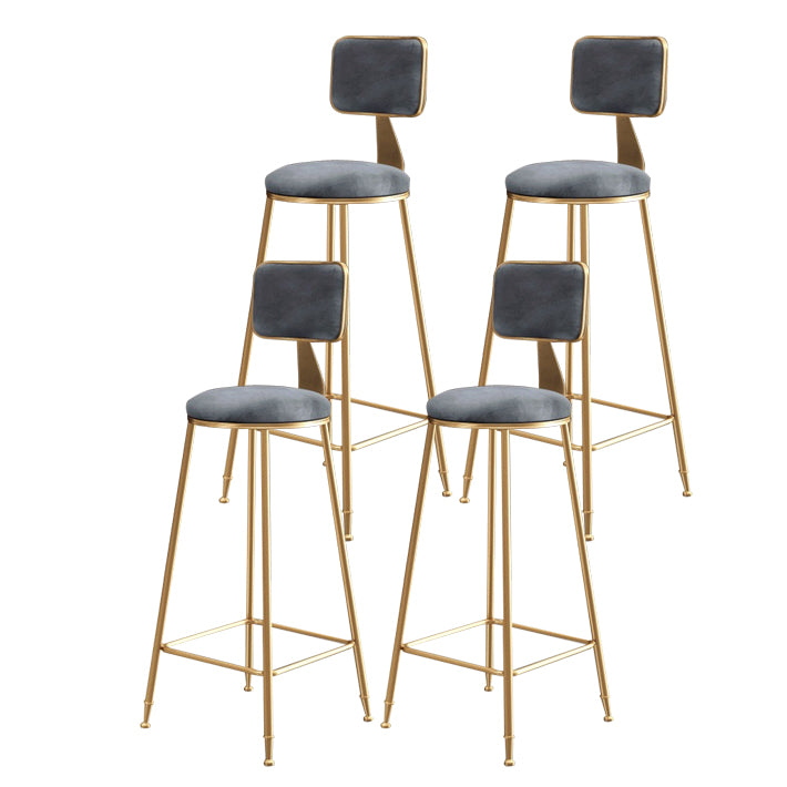 Glam Armless Backrest Counter Stool Steel Cashier Bar Stool with Flannel Cushion and Pedal