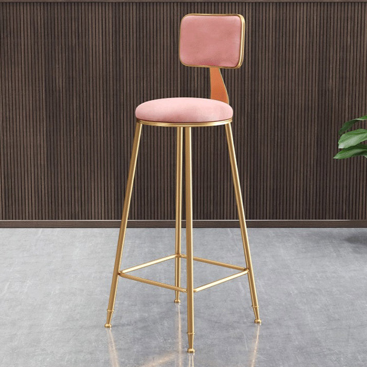 Glam Armless Backrest Counter Stool Steel Cashier Bar Stool with Flannel Cushion and Pedal