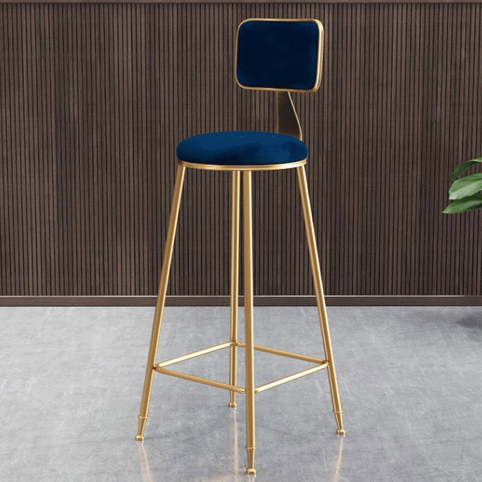 Glam Armless Backrest Counter Stool Steel Cashier Bar Stool with Flannel Cushion and Pedal