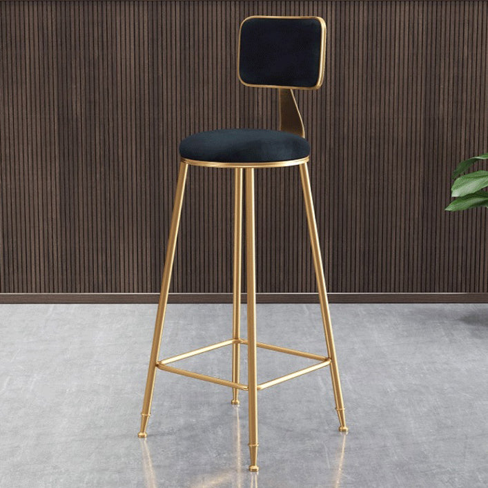 Glam Armless Backrest Counter Stool Steel Cashier Bar Stool with Flannel Cushion and Pedal