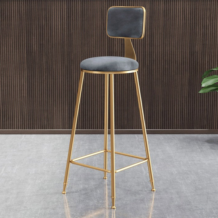 Glam Armless Backrest Counter Stool Steel Cashier Bar Stool with Flannel Cushion and Pedal