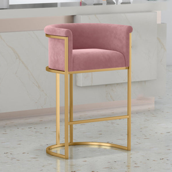 Glam Armrest Backrest Counter Stool Iron Cafe Bar Stool with Flannel Cushion and Pedal