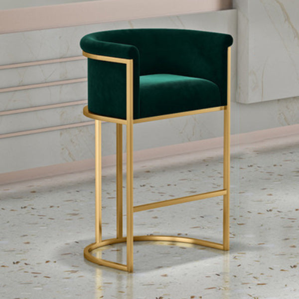 Glam Armrest Backrest Counter Stool Iron Cafe Bar Stool with Flannel Cushion and Pedal