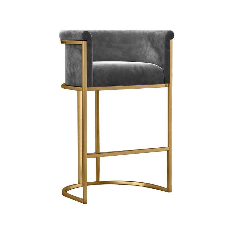 Glam Armrest Backrest Counter Stool Iron Cafe Bar Stool with Flannel Cushion and Pedal