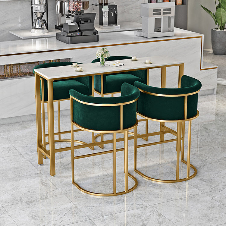 Glam Armrest Backrest Counter Stool Iron Cafe Bar Stool with Flannel Cushion and Pedal