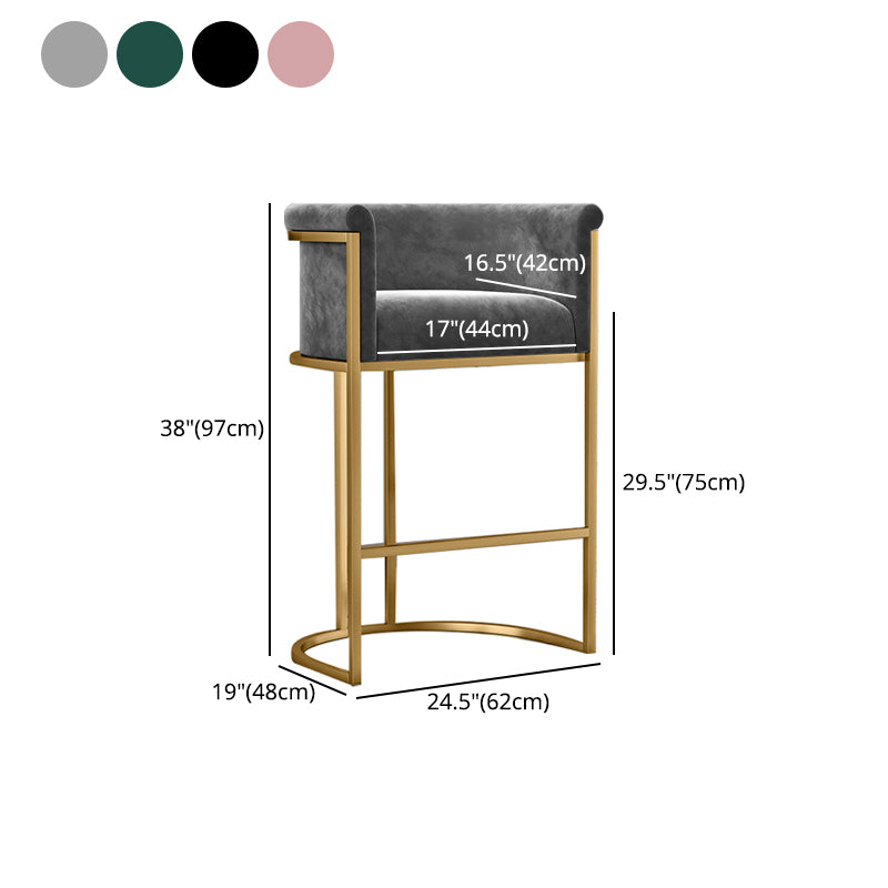 Glam Armrest Backrest Counter Stool Iron Cafe Bar Stool with Flannel Cushion and Pedal