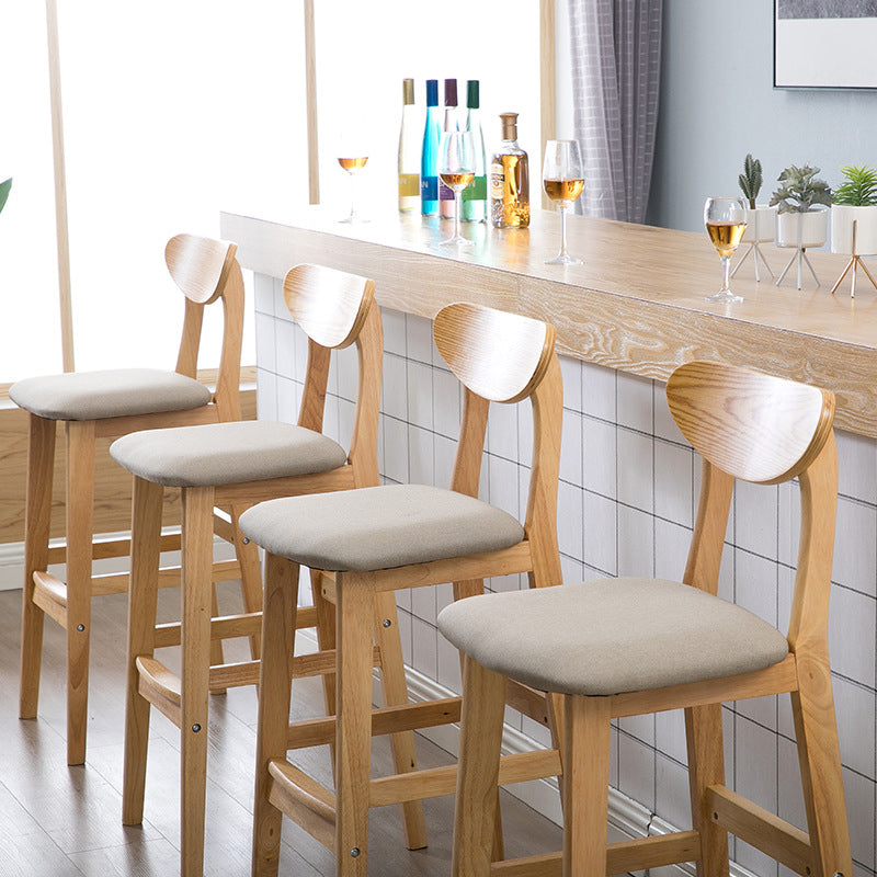 Scandinavian Oak Wood Home Stool Matte Finish Upholstered Bar Stools