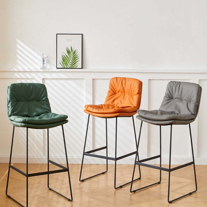 Scandinavian Coffee Shop Footrest Stool Matte Finish PU Leather Barstool