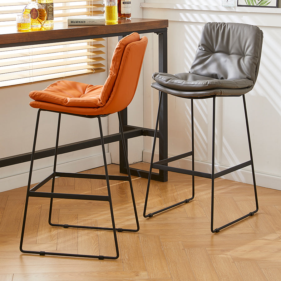 Scandinavian Coffee Shop Footrest Stool Matte Finish PU Leather Barstool
