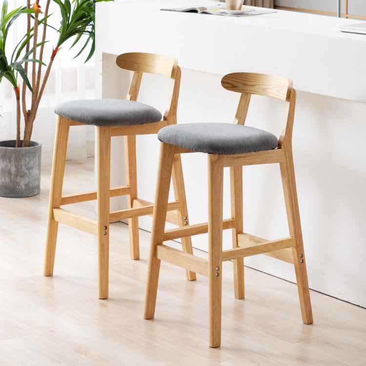 Scandinavian Rubberwood Upholstered Bar Stools Matte Finish Footrest Stool