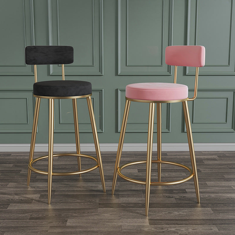 Glam Velvet Restaurant Counter Stool Matte Finish Footrest Barstool