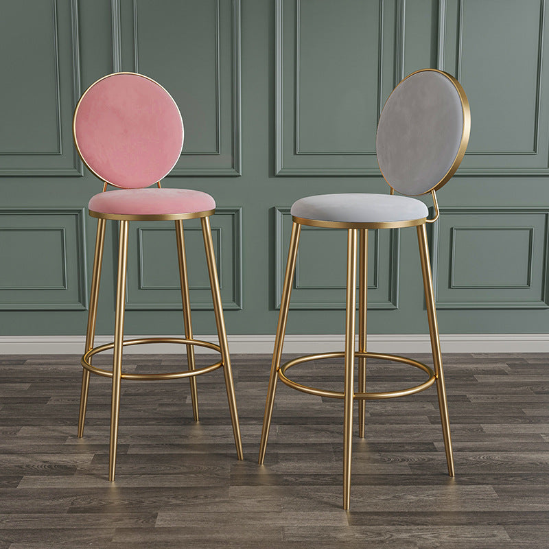Glam Velvet Restaurant Counter Stool Matte Finish Footrest Barstool