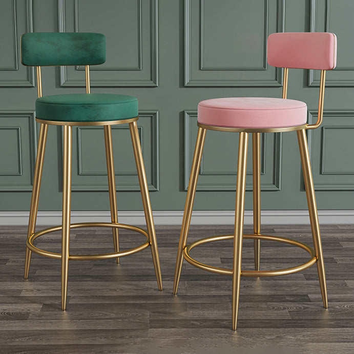 Glam Velvet Restaurant Counter Stool Matte Finish Footrest Barstool