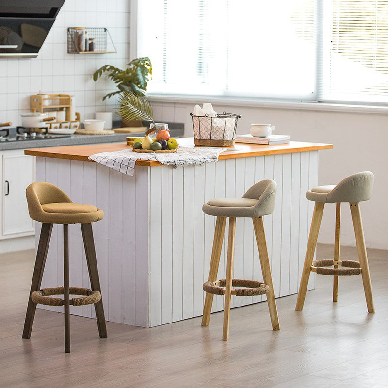 Modern Armless Backrest Counter Stool Rubber Wood kitchen Bar Stool with Cushion and Pedal