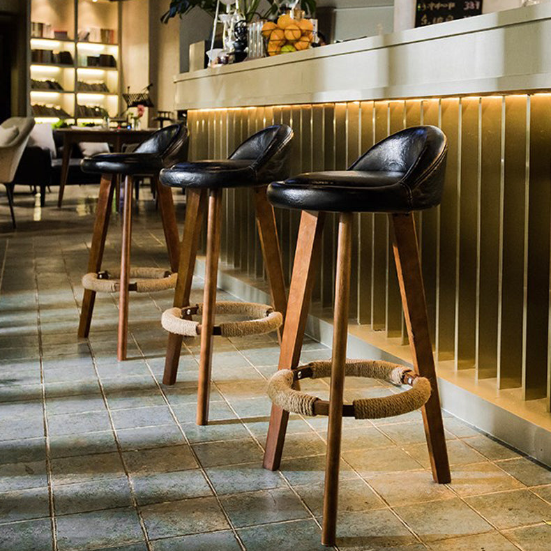 Modern Armless Backrest Counter Stool Rubber Wood kitchen Bar Stool with Cushion and Pedal