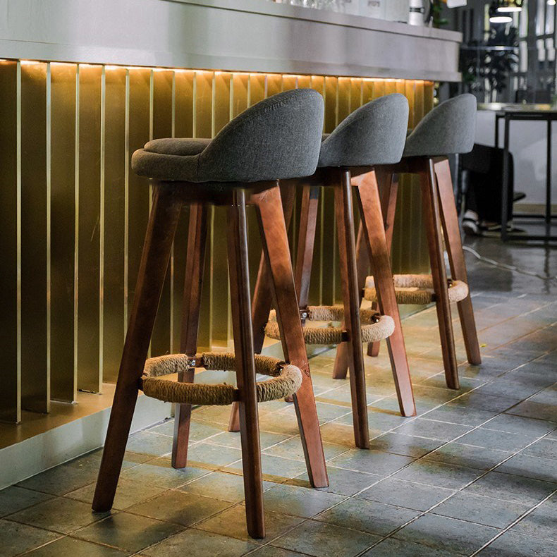 Modern Armless Backrest Counter Stool Rubber Wood kitchen Bar Stool with Cushion and Pedal
