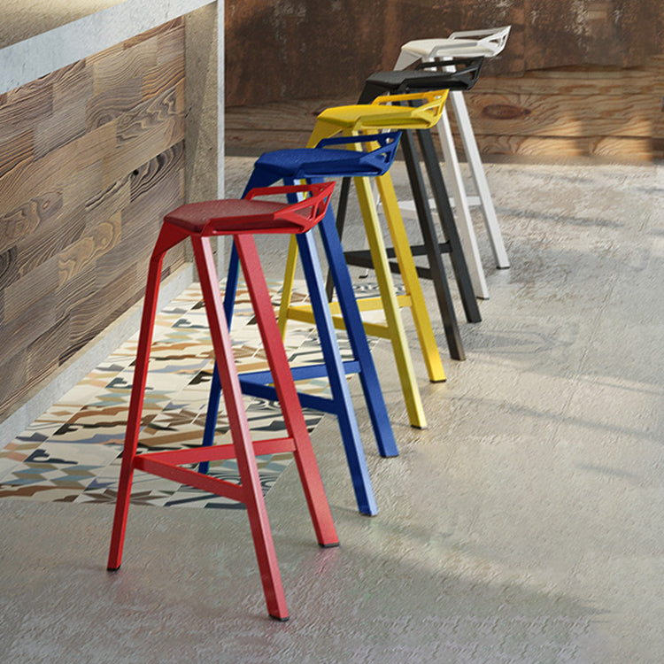 Modern Armless Backrest Counter Stool Iron Kitchen Bar Stool with Leather Cushion