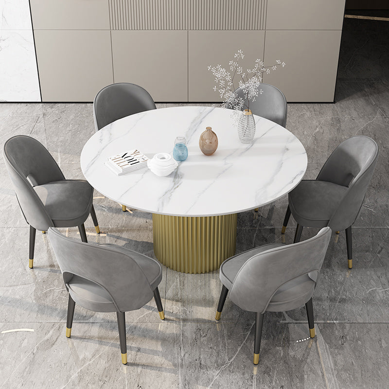 Glam 1/7 Pieces Dining Set Round Stone Dining Table for Dining Room