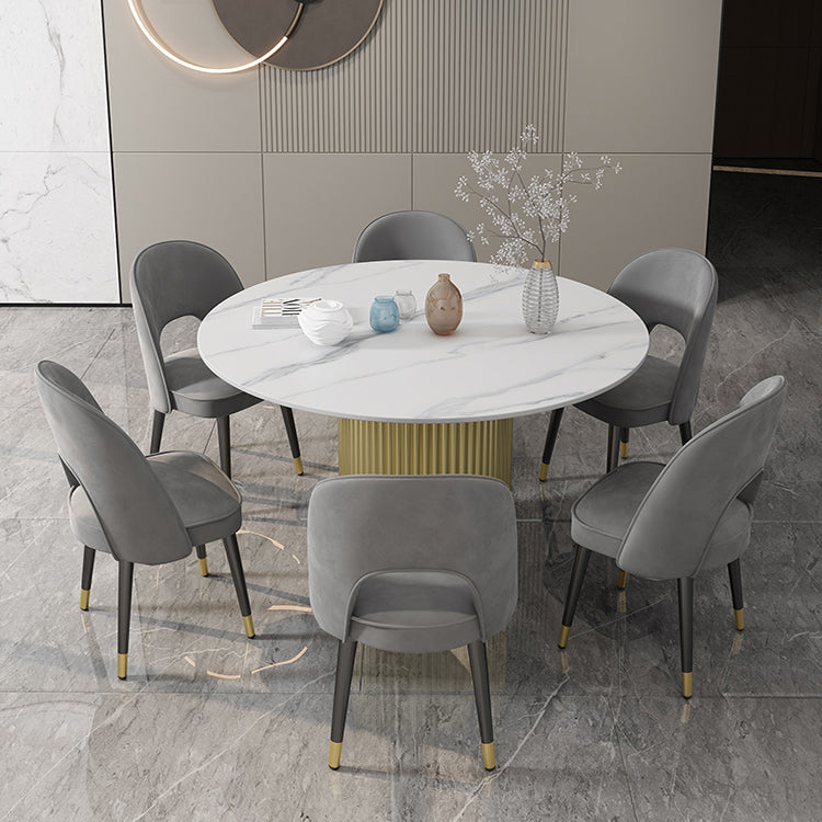 Glam 1/7 Pieces Dining Set Round Stone Dining Table for Dining Room