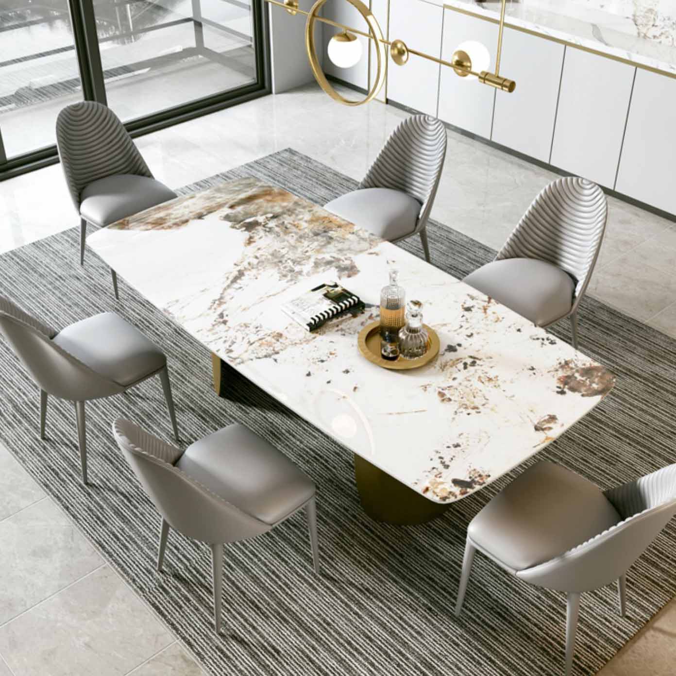 Glam 1/4/5/7 Pieces Dining Set Rectangular Double Pedestal Dining Set