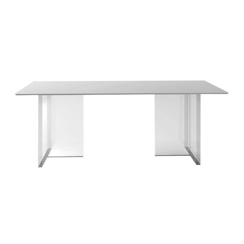 Modern White Dining Room Table Rectangle Acrylic and Stone Double Pedestal Table