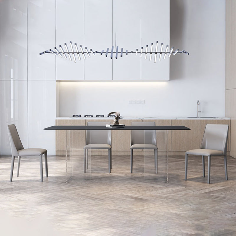 Modern White Dining Room Table Rectangle Acrylic and Stone Double Pedestal Table