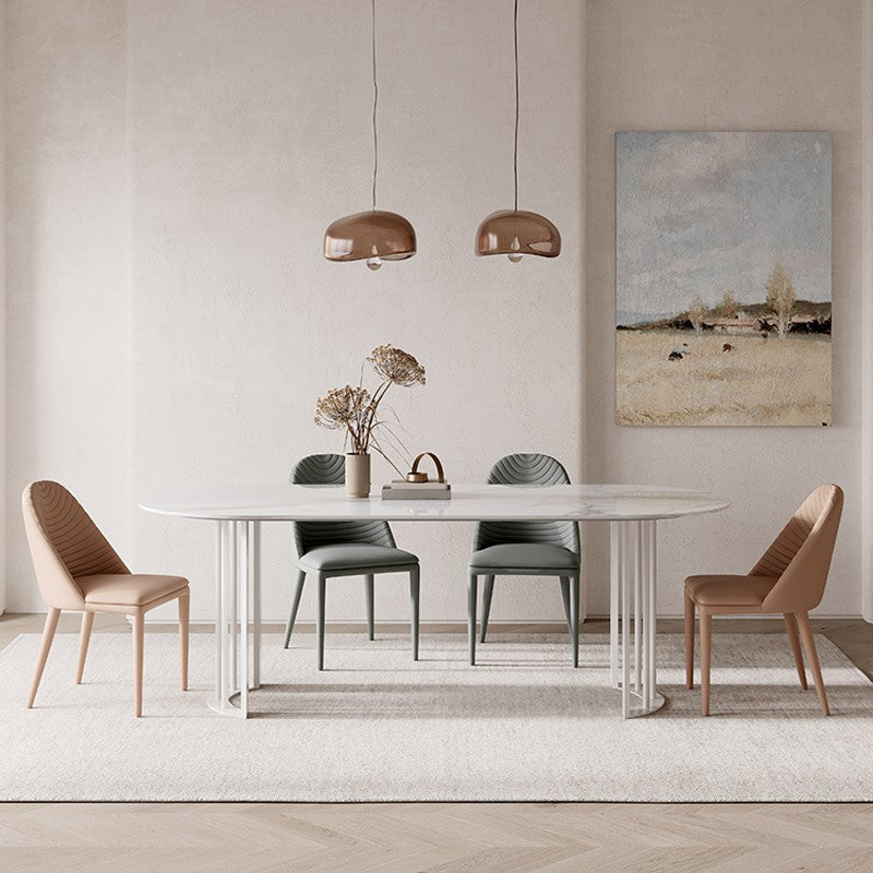 Simplicity Style Oval Double Furniture Stone Dining Table for Dining Room