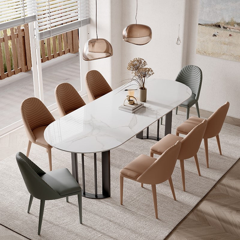 Simplicity Style Oval Double Furniture Stone Dining Table for Dining Room