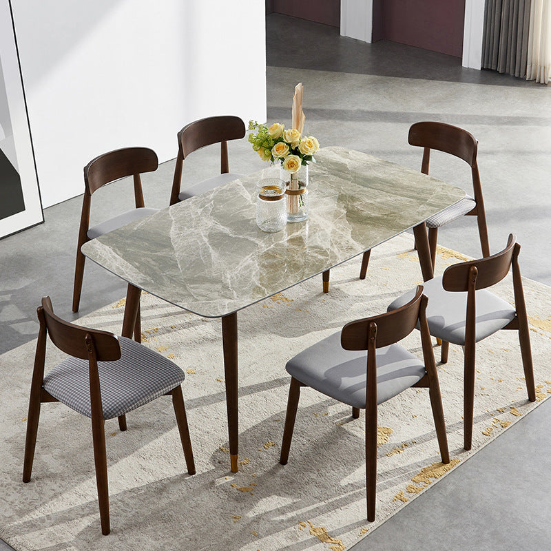 Solid Wood Contemporary Rectangular Dining Table Sintered Stone Top Table with Wood Legs