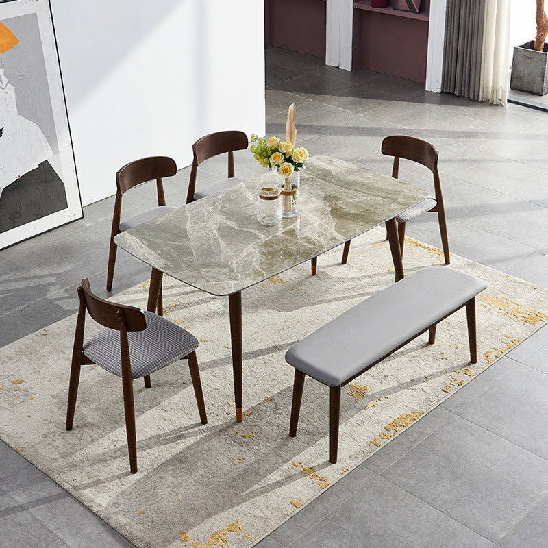 Solid Wood Contemporary Rectangular Dining Table Sintered Stone Top Table with Wood Legs