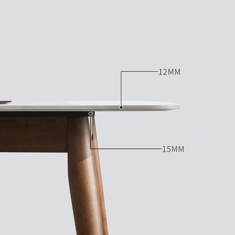 Solid Wood Contemporary Rectangular Dining Table Sintered Stone Top Table with Wood Legs