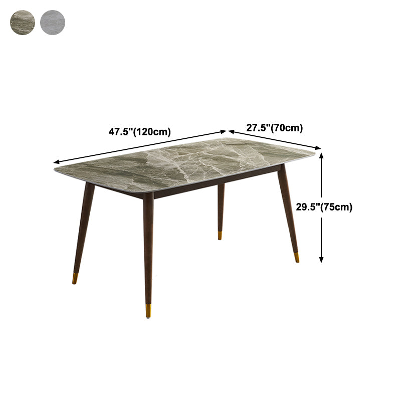 Solid Wood Contemporary Rectangular Dining Table Sintered Stone Top Table with Wood Legs