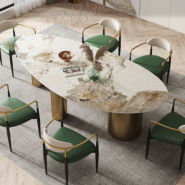 Metal Traditional Luxury Oval Indoor Table Marble Top Table with 3 Legs