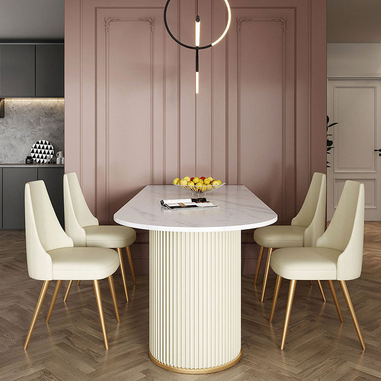 Metal Traditional Luxury Dining Table Free Form Sintered Stone Table with Double Pedestal