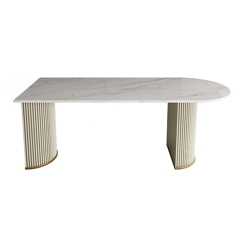 Metal Traditional Luxury Dining Table Free Form Sintered Stone Table with Double Pedestal
