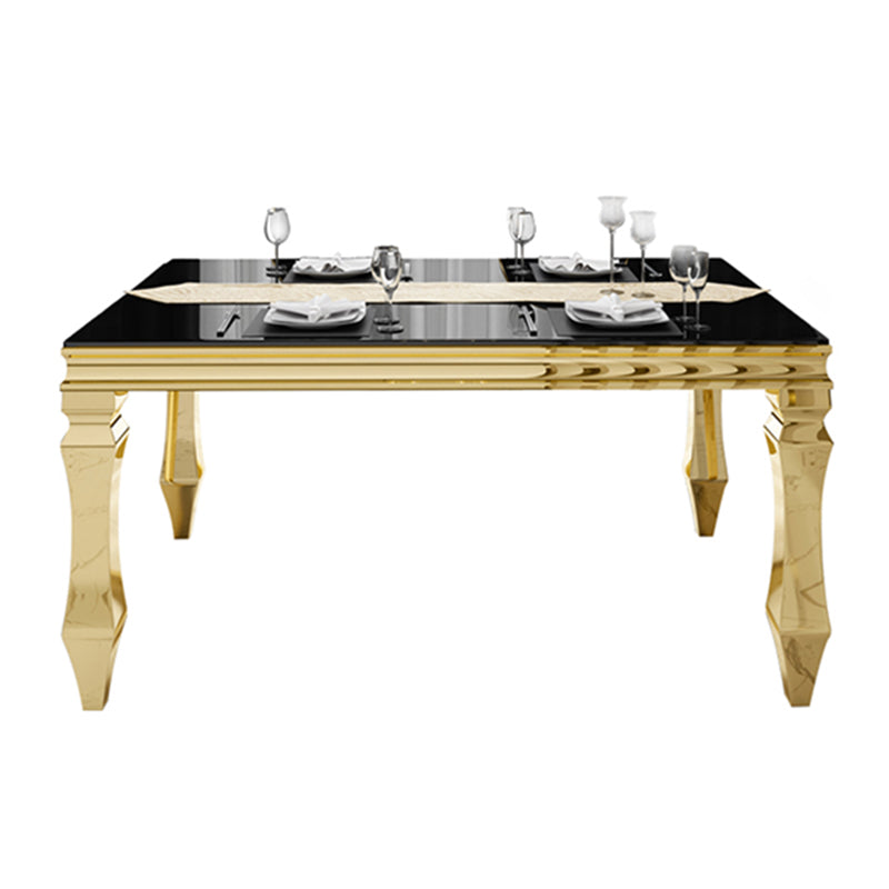 Metal Traditional Luxury Rectangle Indoor Table Glass Top Table with 4 Legs