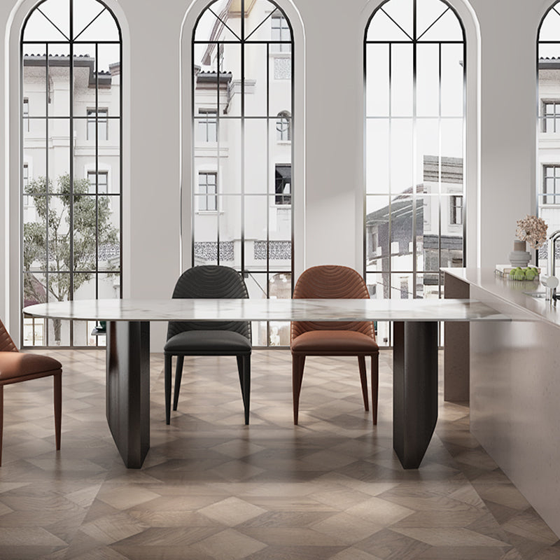 Sintered Stone Dining Table Traditional Luxury Double Pedestal Table for Kitchen