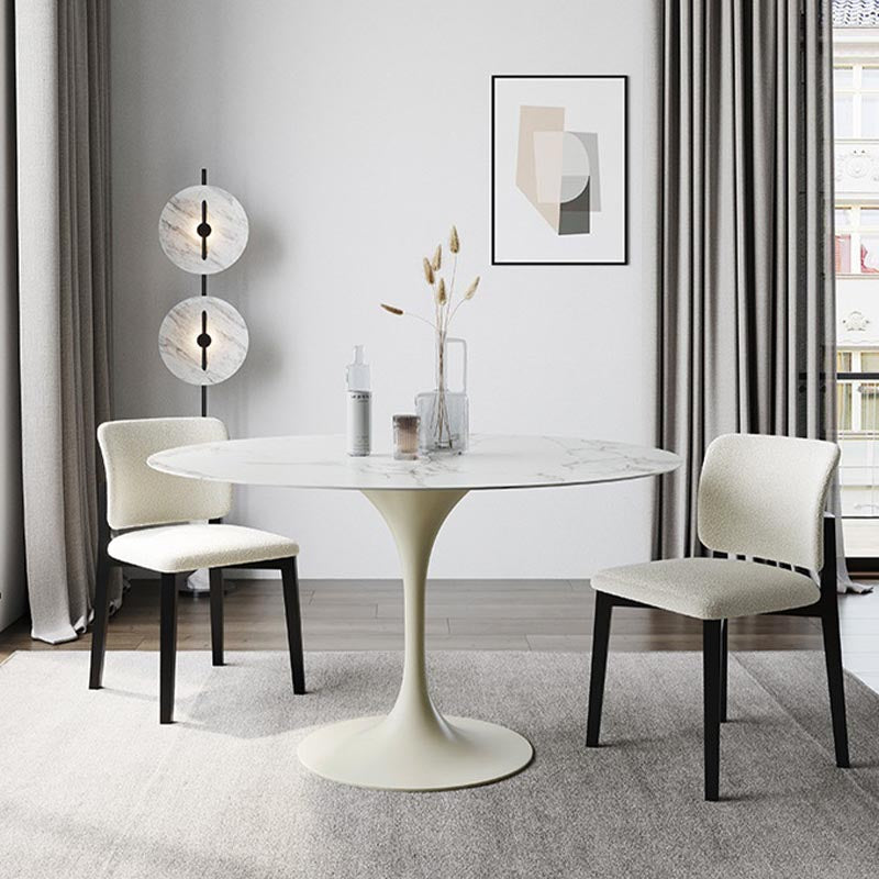 Stone Top Dining Table Modern Round Table with Pedestal Base