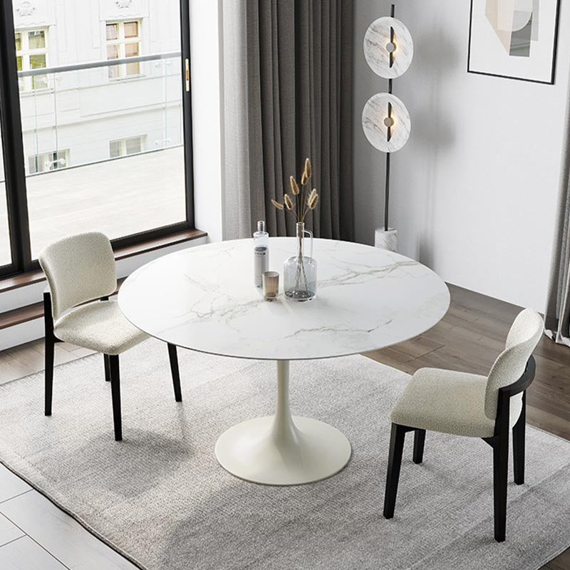 Stone Top Dining Table Modern Round Table with Pedestal Base