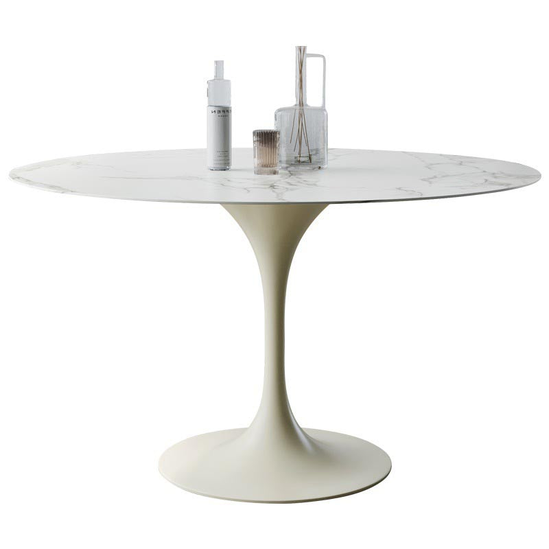 Stone Top Dining Table Modern Round Table with Pedestal Base