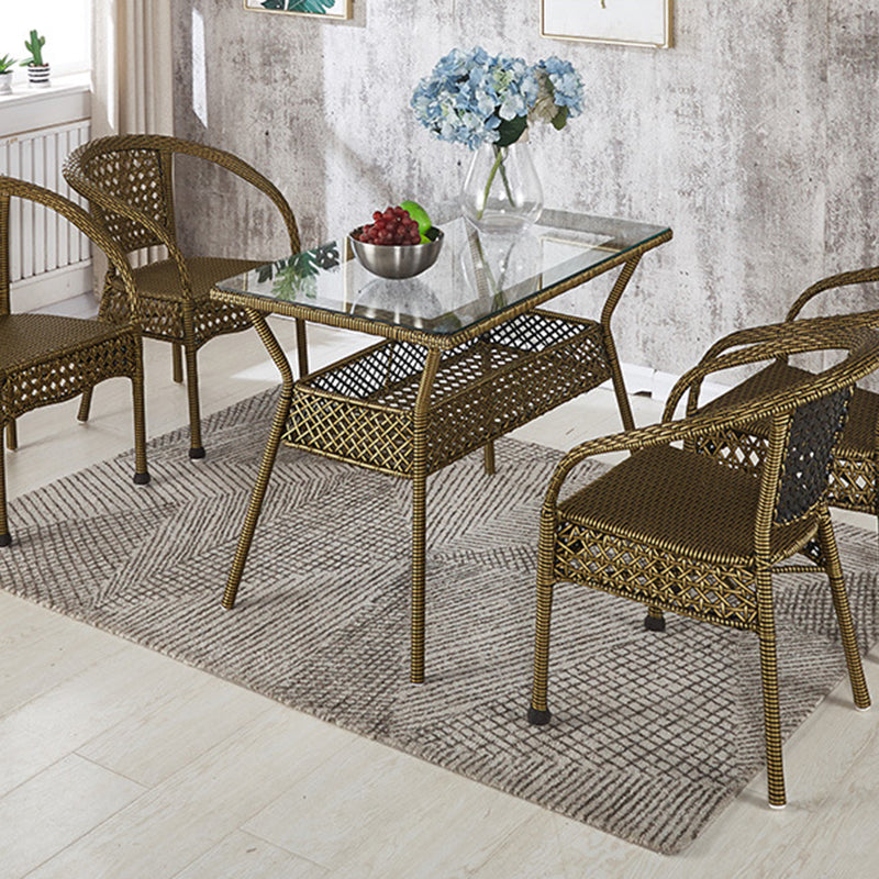 Rattan Contemporary Rectangular Dining Table Glass Top Table for Dining Room