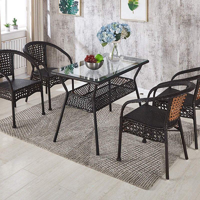 Rattan Contemporary Rectangular Dining Table Glass Top Table for Dining Room