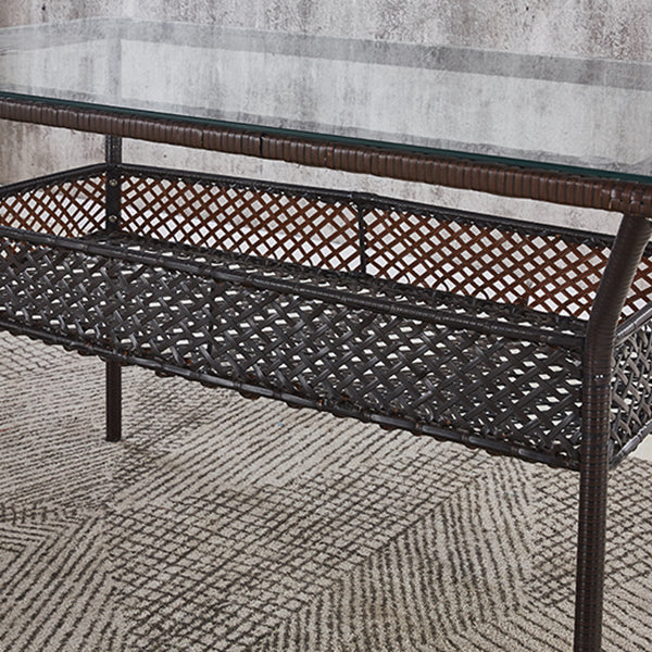 Rattan Contemporary Rectangular Dining Table Glass Top Table for Dining Room