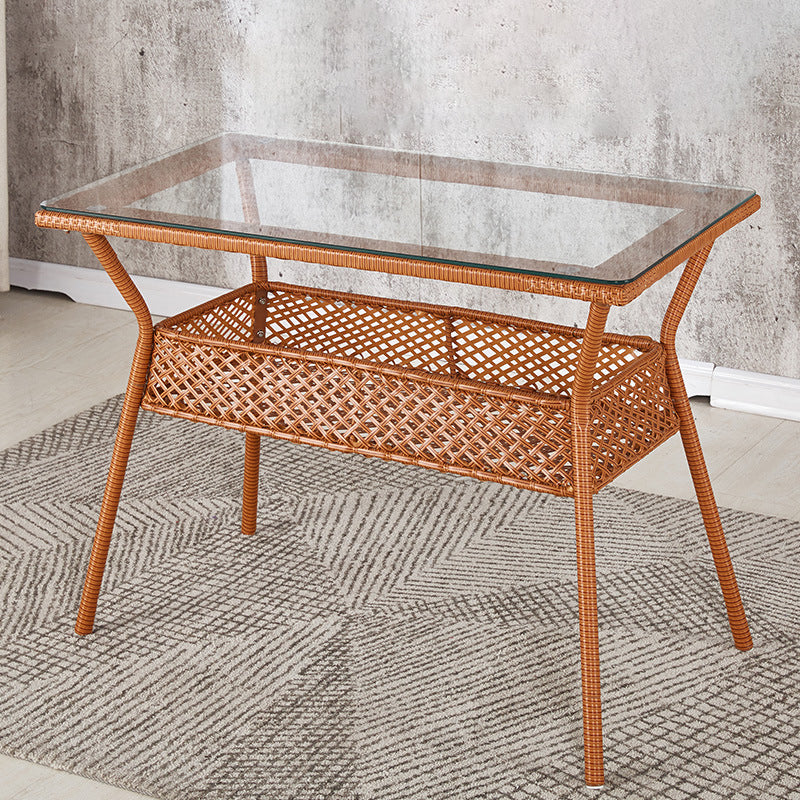 Rattan Contemporary Rectangular Dining Table Glass Top Table for Dining Room