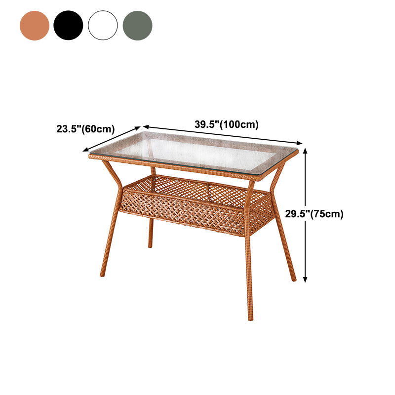 Rattan Contemporary Rectangular Dining Table Glass Top Table for Dining Room