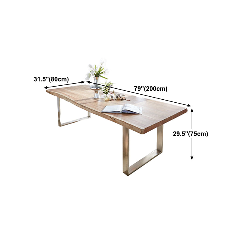 Modern Pine Wood Table for Restaurant Rectangle Dining Table with Silver Double Pedestal