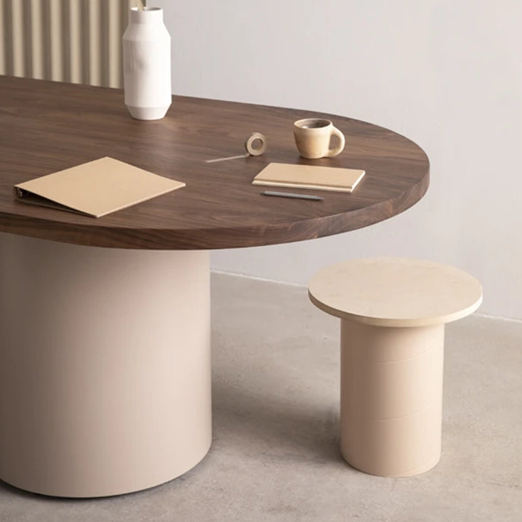 Contemporary Wood Top Oval Dinette Table White Base Dining Table for Living Room