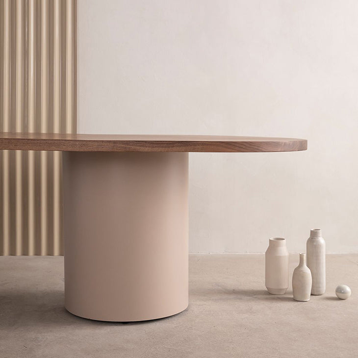 Contemporary Wood Top Oval Dinette Table White Base Dining Table for Living Room