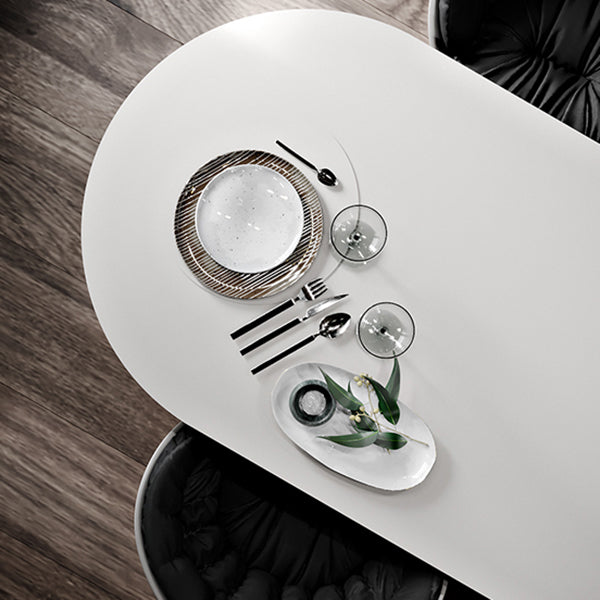 Contemporary Wood Top Oval Dinette Table White Base Dining Table for Living Room